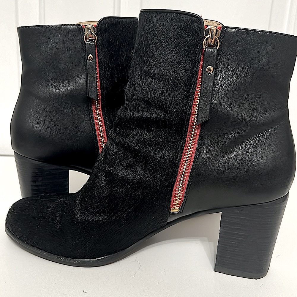 Custom Black Leather & Calf Hair Booties - size 8-1/2M